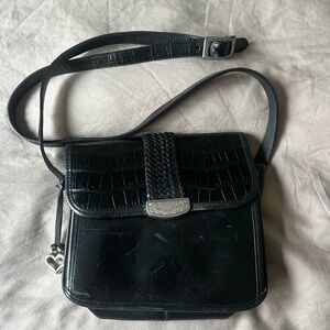 Vintage Brighton Black leather crossbody bag with silver accent
